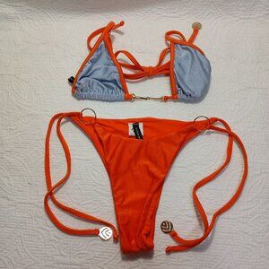 Acqua Di Palma Bikini Orange & Blue Adjustable Straps Gold Accents Size S/M